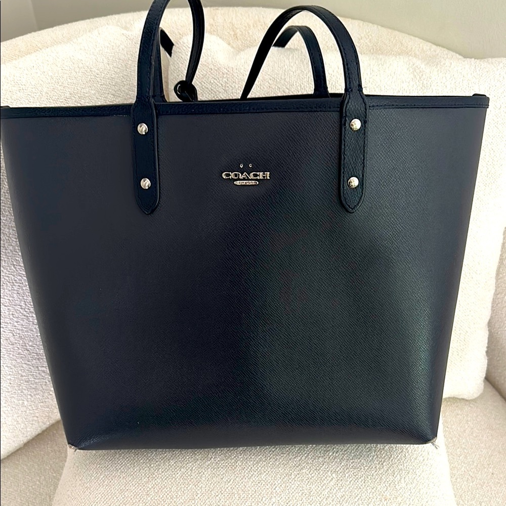 Coach Navy Blue Leather Tote Bag